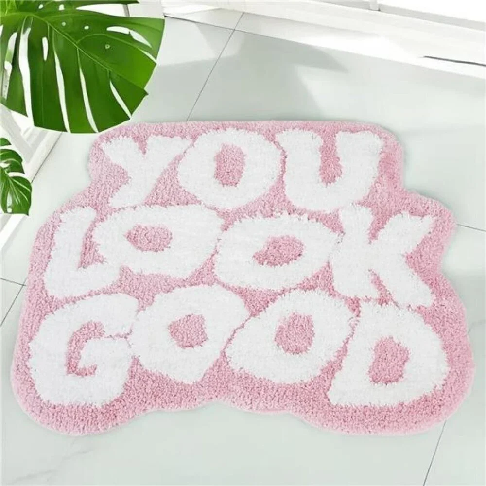 Pink You Look Good Bath Mat Funny Bathroom Rug Non Slip Microfiber Washable